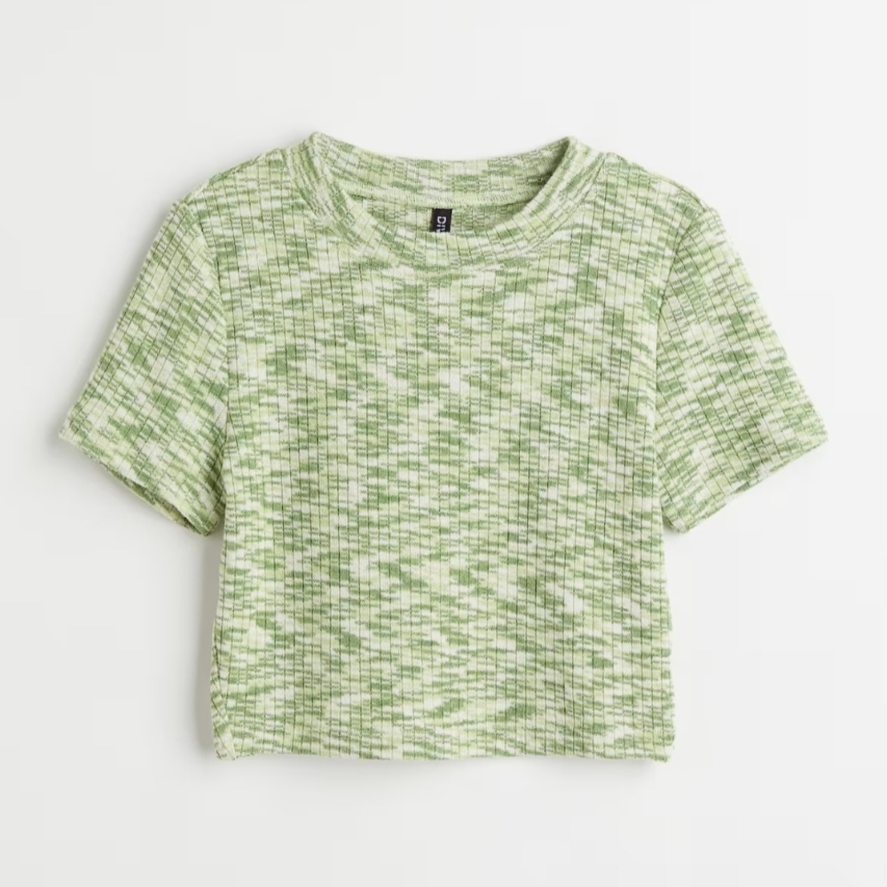 DIVIDED H&M Green Patterned Crop Top